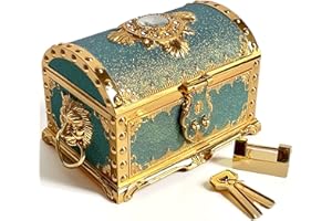 KiteStar Retro Jewelry Box Arched Vintage Rectangular Metal Chest Necklace Ring Earrings Storage Case for Women Girls (Golden Starlight Blue-purple, L Lock)