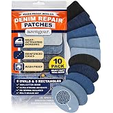 Iron-On Denim Repair Patches for Jeans, 10 Pack, Blue &amp; Black Shades | 100% real cotton, heavy duty, strong adhesive, lasts 10+ washes, quick no-sew fix, covers knees, thighs, pockets, seat rips