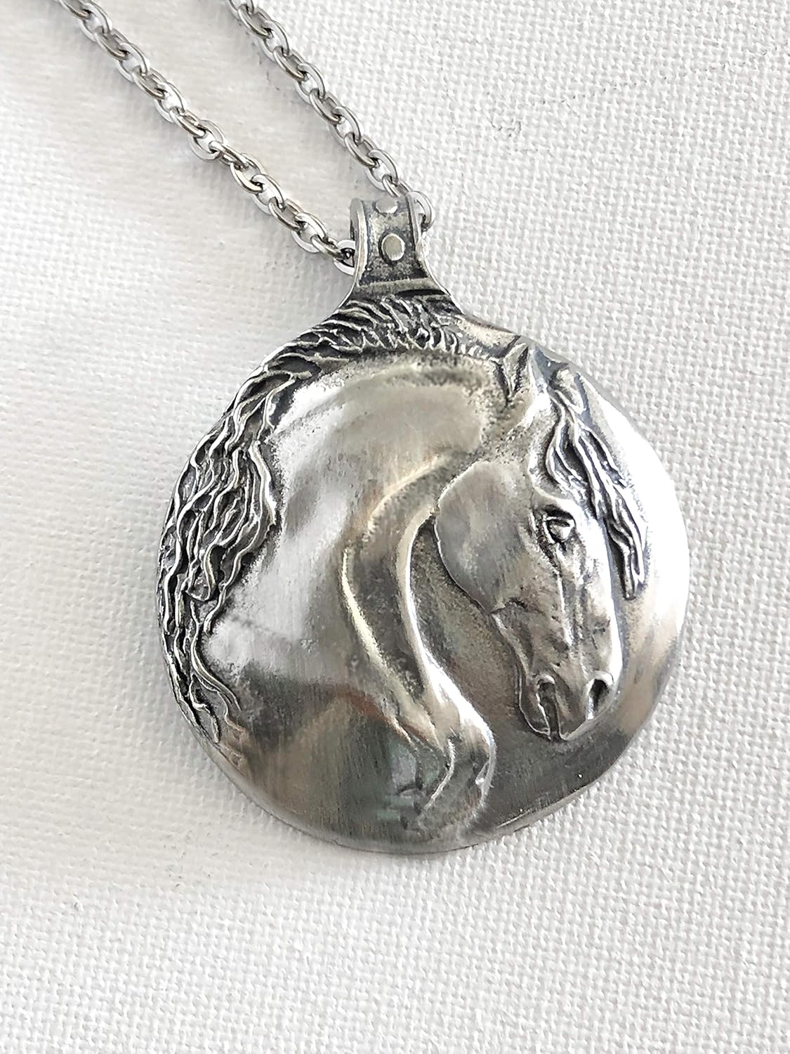 Horse Lady Gifts Stallion 2 inch pendant, Friesian horse bust in high relief, 24