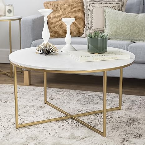 Amazon.com: WE Furniture 80" Coffee Table with X-Base - Faux Marble ...