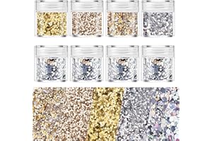 8 Boxes Ultra-thin Tips Colorful Mixed Cosmetic Glitter Gold Silver Holographic Chunky Glitter Sequins Iridescent Flakes Pail
