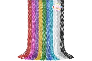 SHAOQINLIN 30 PCS Bead Necklace, Mardi Gras Christmas Beads Necklaces 33" Metallic Beaded Costume Necklaces Party
