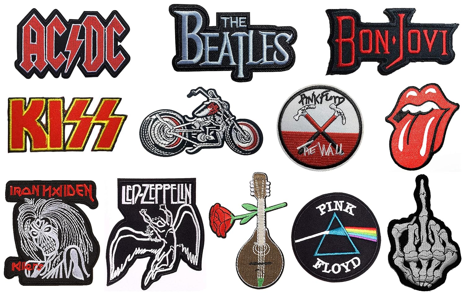 Spaceauto Bon Jovi Iron Maiden Killer Rolling Stone Pink Floyd Kiss The Beatles Acdc Led Zeppelin Skull Middle Finger Skeleton Bone Harley Motorbike Guitar Logo Patches Amazon In Home Kitchen