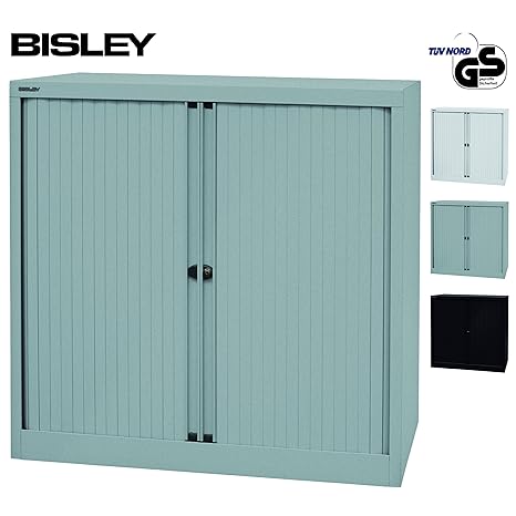 Bisley Rolladenschrank mit Schloss in silber | Schrank aus Metall | Rolladen aus Kunststoff abschließbar inkl. 2 Einlegeböden