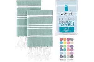WETCAT Turkish Hand Towels with Hanging Loop (20 x 30) - Set of 2, 100% Cotton, Soft - Pre Washed Boho Farmhouse Kitchen Towels - Unique Decorative Hand Towels for Bathroom (Teal)