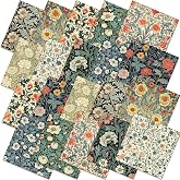 Hahafelt 10 Pcs William Morris Quilting Fabric Bundles 20 x 20 Inch | Vintage Floral Fat Quarters, Flower Square Fabrics by The Yard, Precut Quilted Patchwork, Christmas Sewing DIY Craft Decor