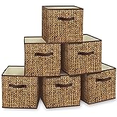 homyfort 12x12 Cube Storage Bins - Fabric Cubby Bins with Dual Handles, Collapsible Storage Organizer for Shelf, Closet, Nursery, Set of 6 （Not Rattan Weaving）