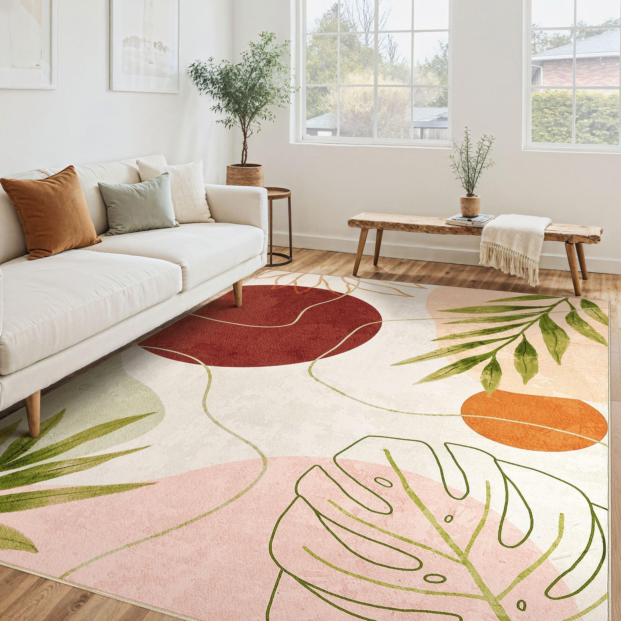 Tortania Area Rug Living Room Rugs - 6x9 Washable Large Soft Neutral Boho Moroccan Bohemian Farmhouse Rug Indoor Floor Carpet for Bedroom Under Dining Table Home Office Decor - Red Image