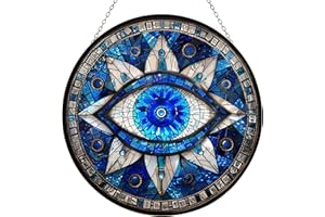 365CUSGIFTS Evil Eye Stained Glass Sun Catcher with Mountain Stained Glass Window Hanging, Suncatchers for Windows Hanging, Lavender Wall Decor, for Women/Friends/Lover