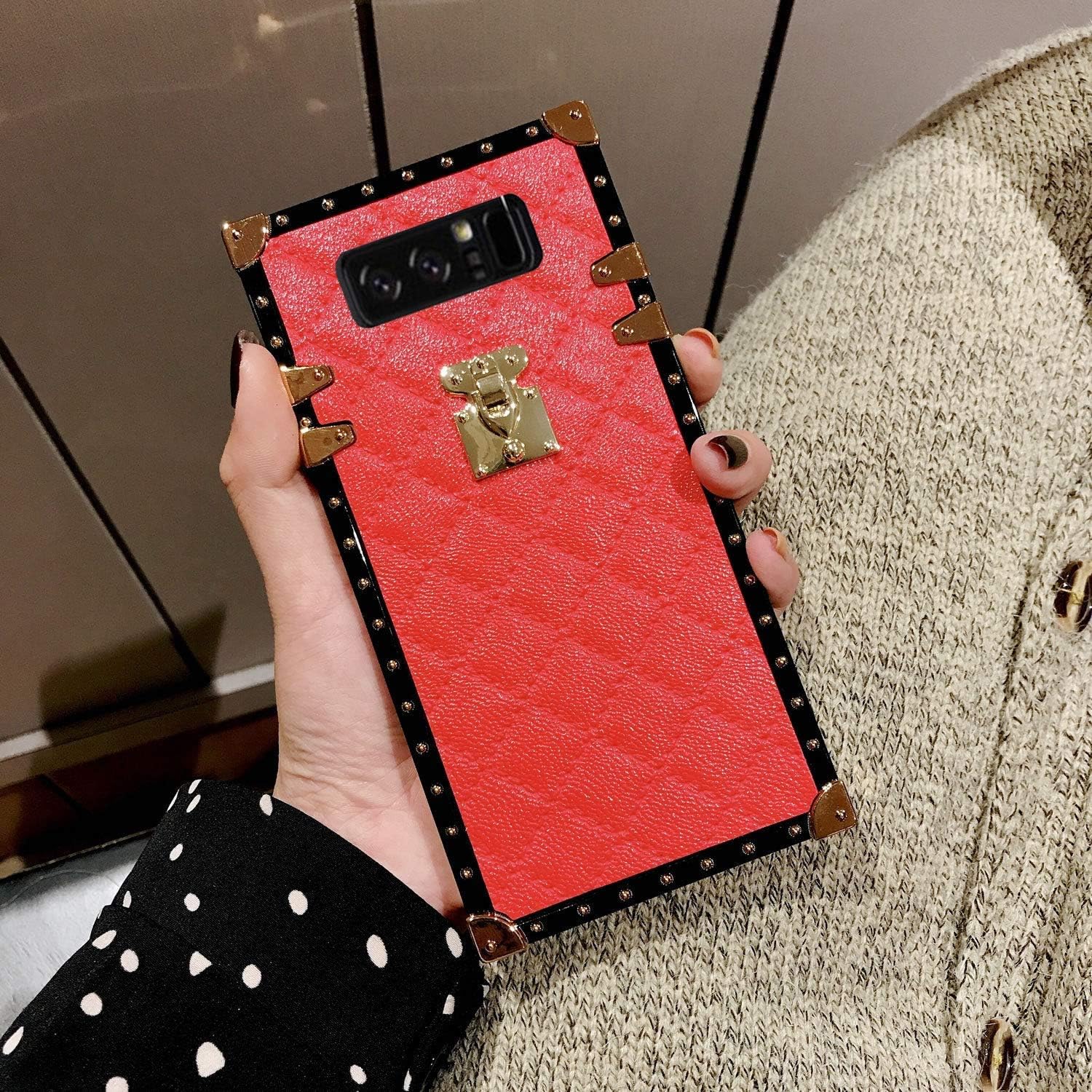 ZBCLV for Galaxy S10 Plus S10+ Trunk Case, Fashion Design Cute Slim Diamond Lattice Gold Square Corner Soft Trunk Case for Man Women Gift for Samsung Galaxy S10 Plus (2019),Red