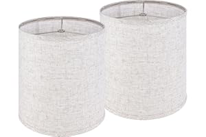 JERHOUS Tall Drum Lamp Shades Set of 2 Medium Oatmeal linen Textured Lampshade 10``Top x 10``Bottom x 11.8``High(Spider) Farmhouse Lamp shade for Table & Bedside Lamp - Lampshades Replacement