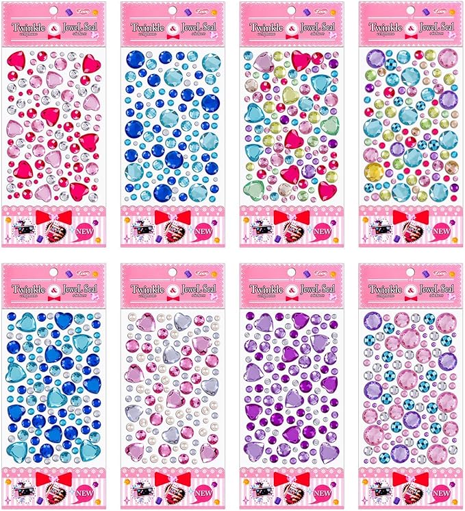 Amazon Ganda 8シート 子供の宝石 貼り紙 知育なdiyの手作り工芸品の貼り紙 無毒のアクリルラインストーン ステッカー宝石 ジュエルズ 子供向けの工芸品 スクラップブッキング 賞品 パーティーフェイバー 電話の装飾 宝石 シール ステッカー おもちゃ