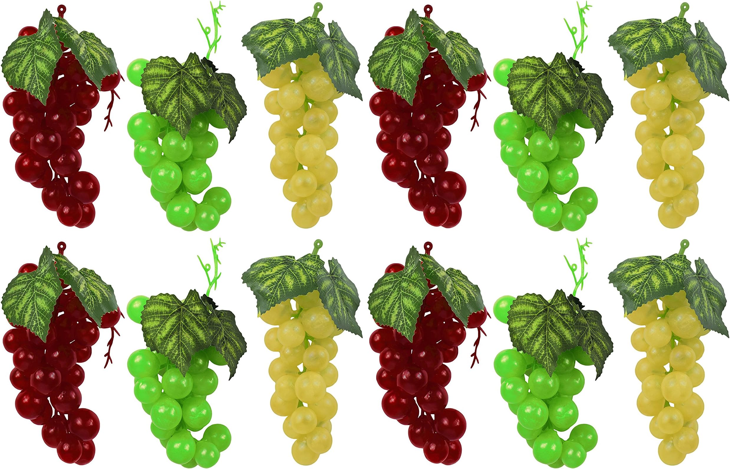 Set of 12 Faux Artificial Grapes! 12 Bunches in 3 Red, Yellow, Green!