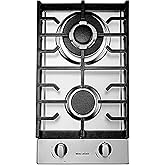 Weceleh Gas Cooktop 2 Burner, 12 Inch Natural Gas Stove Top, Bulit-in Gas Range, NG/LPG Convertible, Stainless Steel, Thermocouple Protection, 120V AC