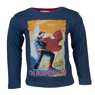 DC Comics Superman Kinder Langarmshirt aus 100% Jersey Baumwolle, Justice League Superhelden Langarm T-Shirt für Jungen - 3 M
