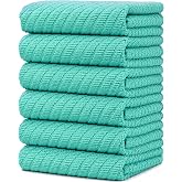 Bumble Kitchen Towels (6-Pack), 16"x25", 100% Cotton, Dish Towels Aqua | 445 GSM | Soft Diagonal Rib kitchen hand towels , Highly Absorbent &amp; Durable Dish Towels for kitchen with Hanging Loop