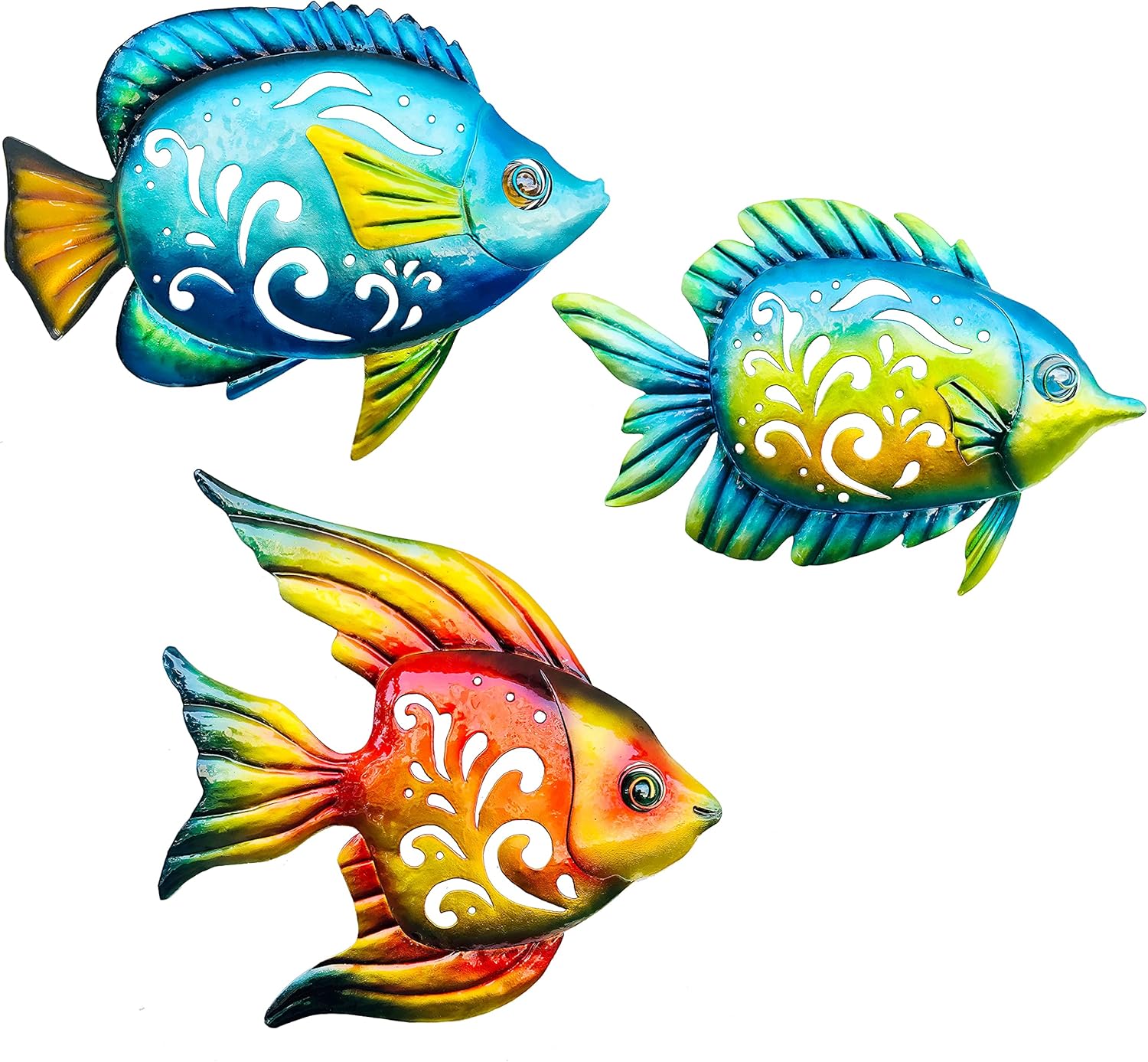Plaques & Wall Art - BVLFOOK Coastal Wall Decor, Ocean Sea Metal Fish Wall Decor, Hanging Wall Art Decoration for Indoor Outdoor, Beach Nautical Tropical Fish Wall Sculpture for Pool Bathroom Bedroom Patio