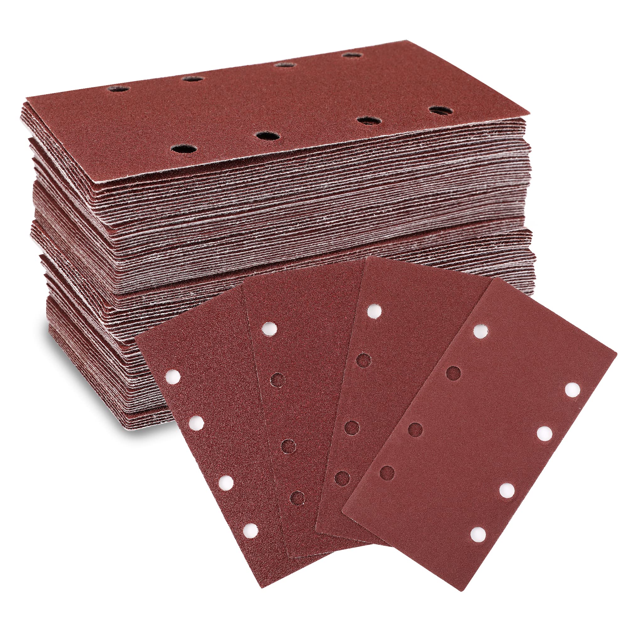 WORKPRO 100-Piece Sanding Sheets, 93 x 185 mm Hook-and-Loop Sandpaper with 8 Holes, Assorted Sanding Pads in 40, 60, 80, 120 Grits, Fits Rectangular Sander, For Sanding, Polishing, and Rust Removal