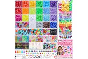 BestNow Kandi Beads Bracelet Making Kit Beads for Pony Beads Polymer Clay Beads 2 Types of Letter Beads 13 Types of Charm Beads for Jewelry Making DIY Arts and Crafts Gifts Toys for Girls Age 6-12
