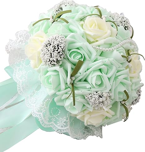 Amazon Iloveweddingウェディングブライズメイドローズパール人工真珠花ブライダルbouquets手作りウェディングブーケ 造花 オンライン通販