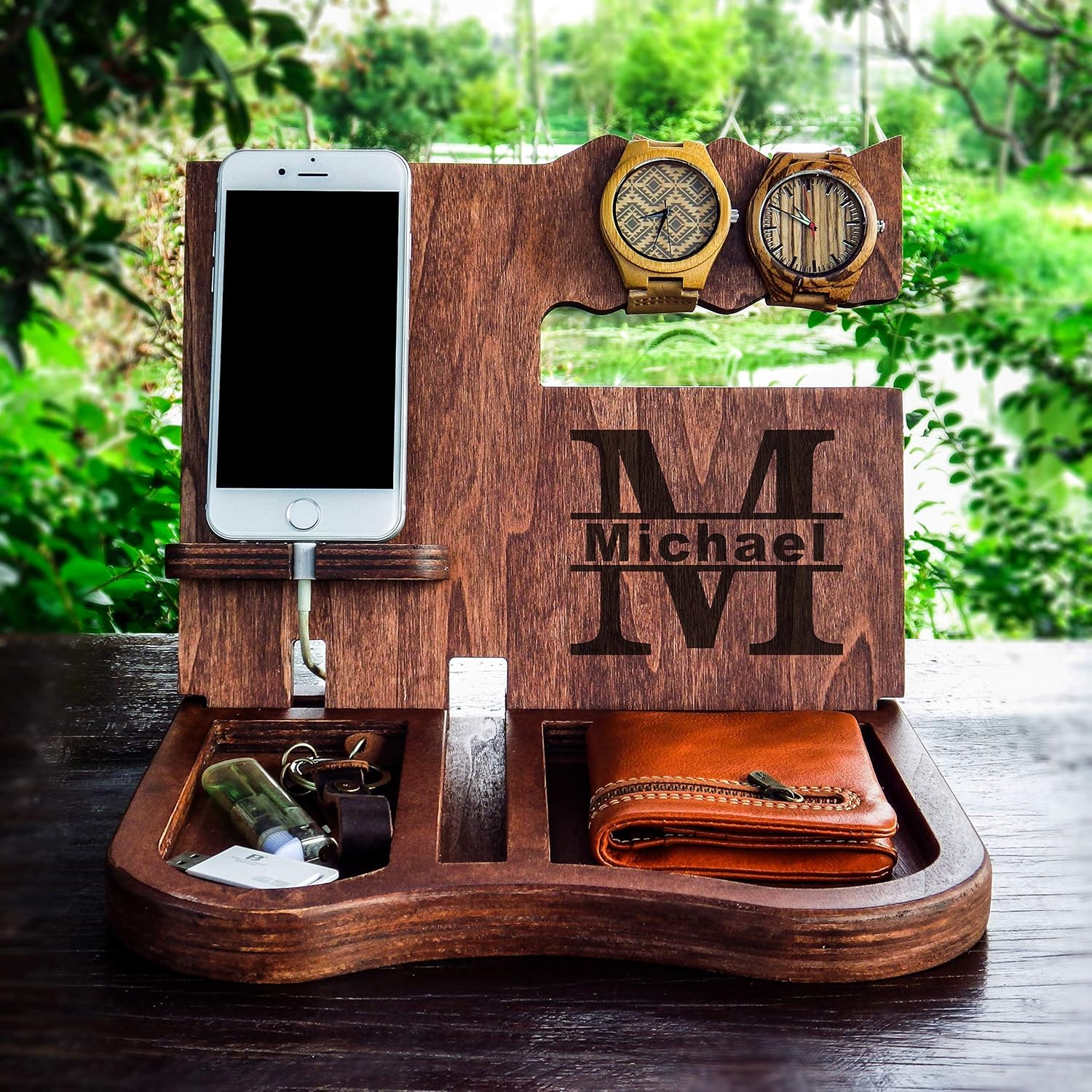 Amazon Com Iphone Dock Desk Organizer Cell Phone Stand Men S Valet Wooden Docking Station Wood Cell Phone Dock Charging Station Personalized Valet Night Stand Organize Android Dock Docking Station Handmade