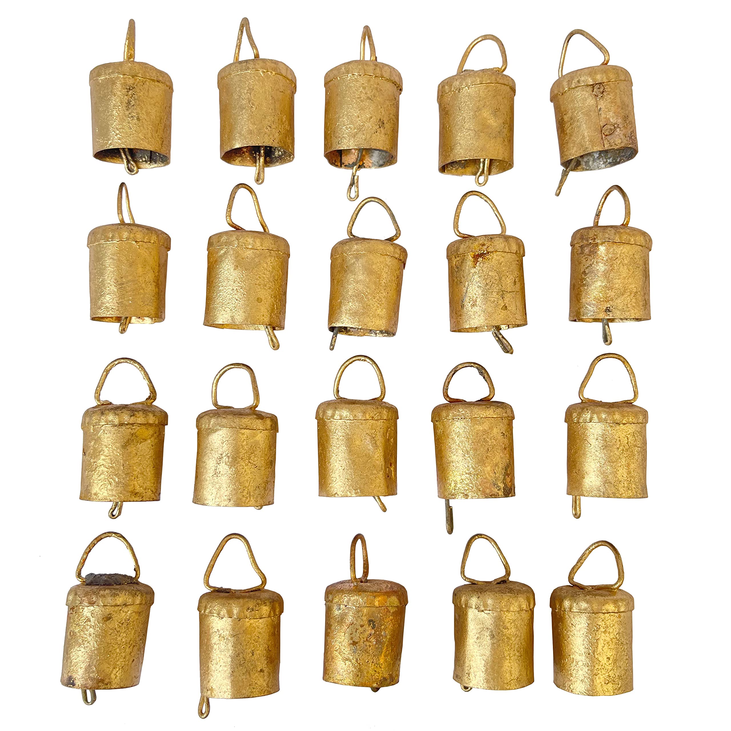 Vivanta Gold Cow Bells – 20 Pcs Small Bells Rustic Metal Hanging Bells for Crafts, Vintage Jingle Bells for Crafting, Christmas Bells Decorations, Farmhouse Wreaths, Witch Bells, Holiday Garland, DIY