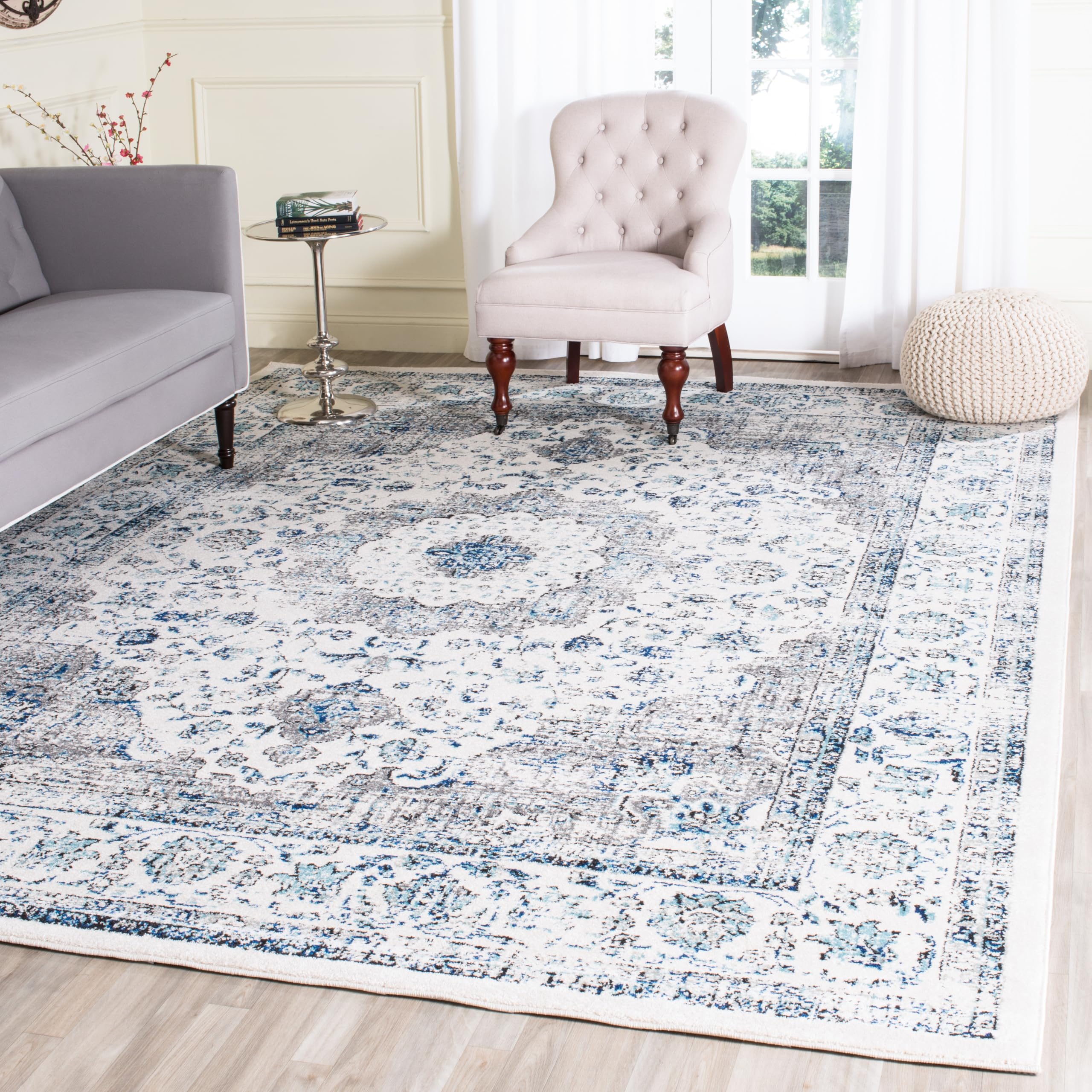 SAFAVIEH Evoke Collection Area Rug - 9' x 12', Ivory & Grey, Shabby Chic Oriental Medallion Design, Non-Shedding & Easy Care, Ideal for High Traffic Areas in Living Room, Bedroom (EVK220D) Image SAFAVIEH Evoke Collection Area Rug - 9' x 12', Ivory & Grey, Shabby Chic Oriental Medallion Design, Non-Shedding & Easy Care, Ideal for High Traffic Areas in Living Room, Bedroom (EVK220D) Image