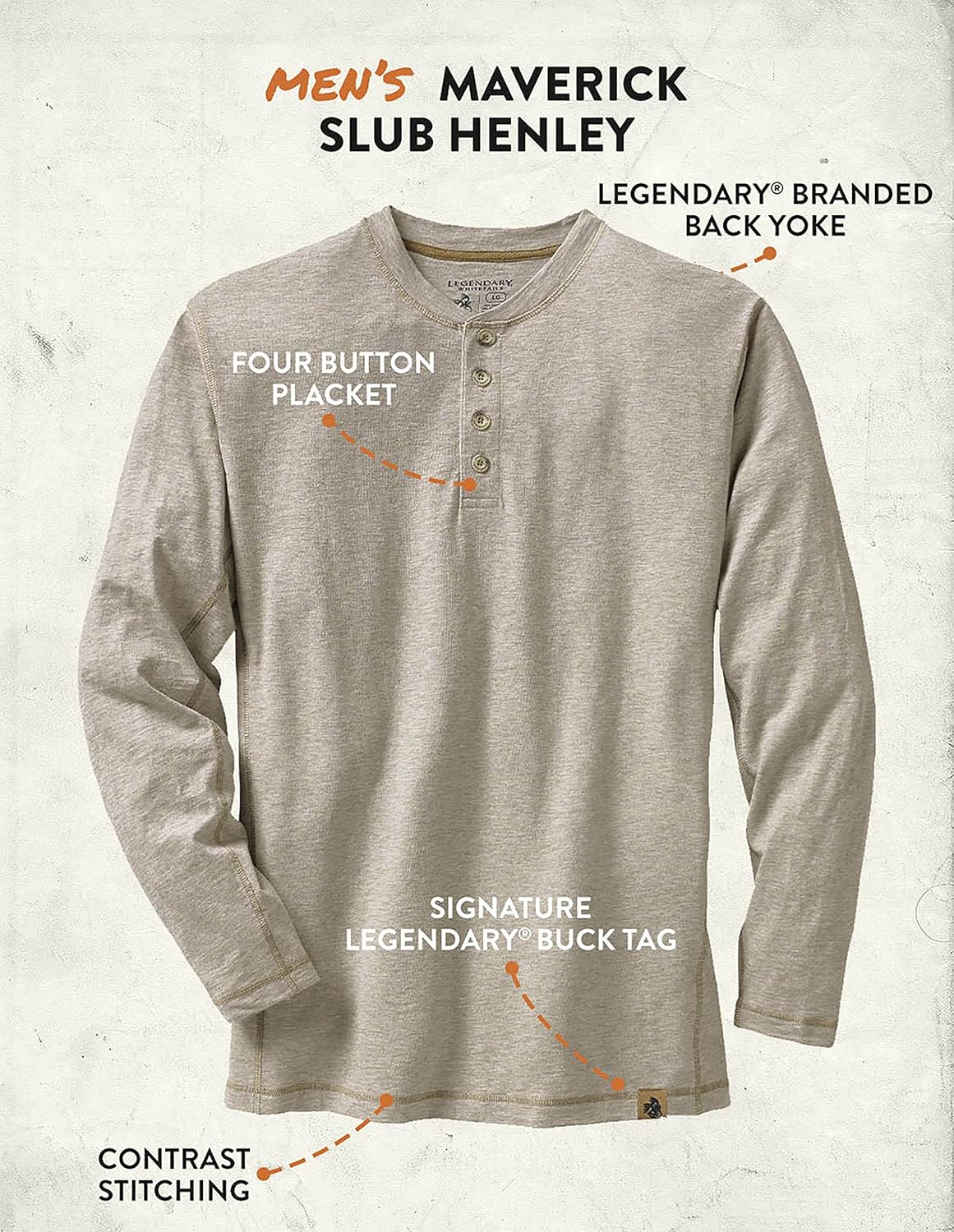 Legendary Whitetails Men's Maverick Slub Henley Shirt: Clothing