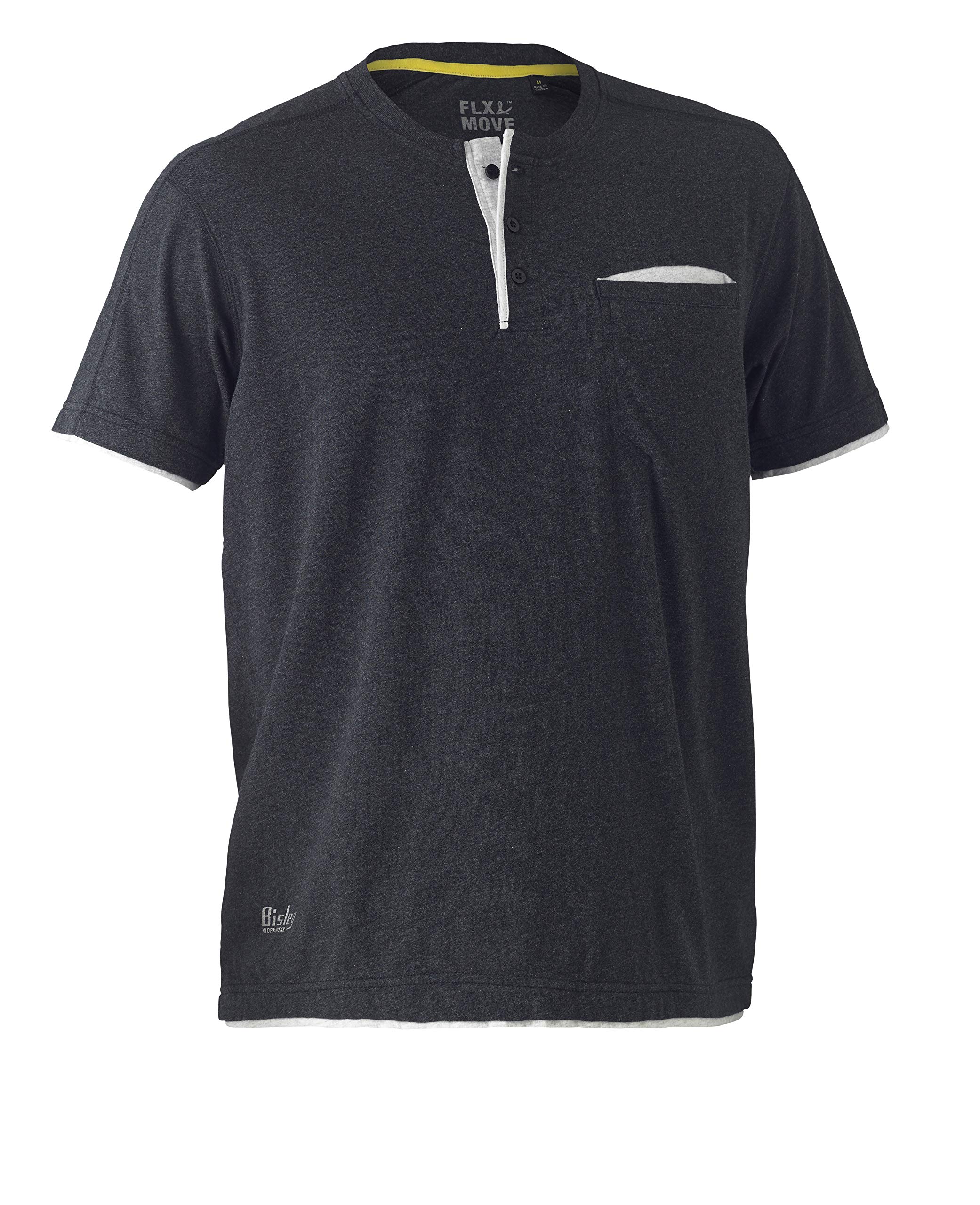 Bisley Workwear UKBK1932_BCCG Flex & Move Cotton Henley T-Shirt Short Sleeve - Charcoal Marle, S