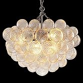 Longree Bubble Ball Glass Chandelier Brushed Nickel Clear Blown Glass Chandeliers 24" Dia Cluster Pendant Swirled Globe Light