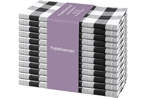 PurpleEssences Buffalo Plaid Cloth Napkins - Mitered Corners - Fall Thanksgiving Halloween Gingham Check Dinner Napkin - Set 