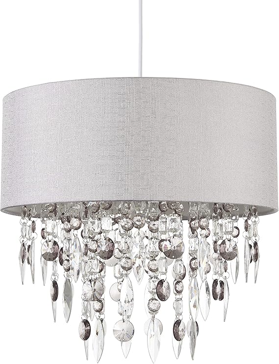 Modern Large 40cm Easy Fit Ceiling Light Shade in Grey with Acrylic