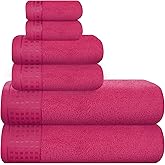 GLAMBURG 100% Cotton Ultra Soft 6 Pack Towel Set, Contains 2 Bath Towels 28x55 Inches, 2 Hand Towels 16x24 Inches & 2 Wash Coths 12x12 Inches, Compact Absorbent Lightweight & Quickdry - Hot Pink