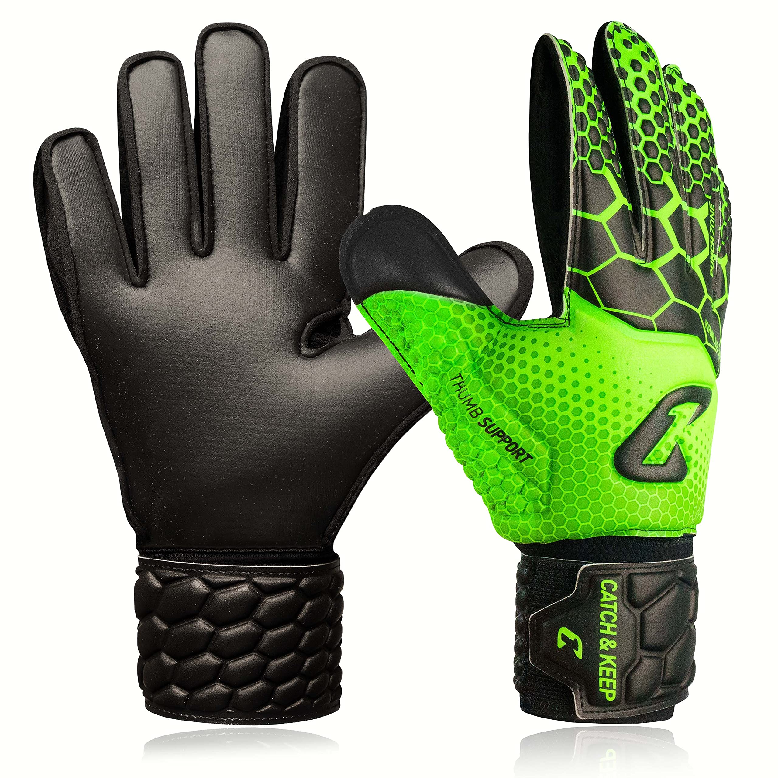 CATCH & KEEP Kralle Junior Pro 3.0 Goalkeeper Gloves - Child Goalkeeper Gloves - Falcon Grip Ultra Strong - Great Fit for Kids (3, Green)