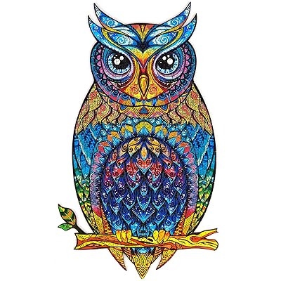 Unidragon Wooden Puzzle Jigsaw, Best Gift for Adults and Kids, Unique Shape Jigsaw Pieces Charming Owl, 9.9 х 17.1 inches, 330 pieces, King Size