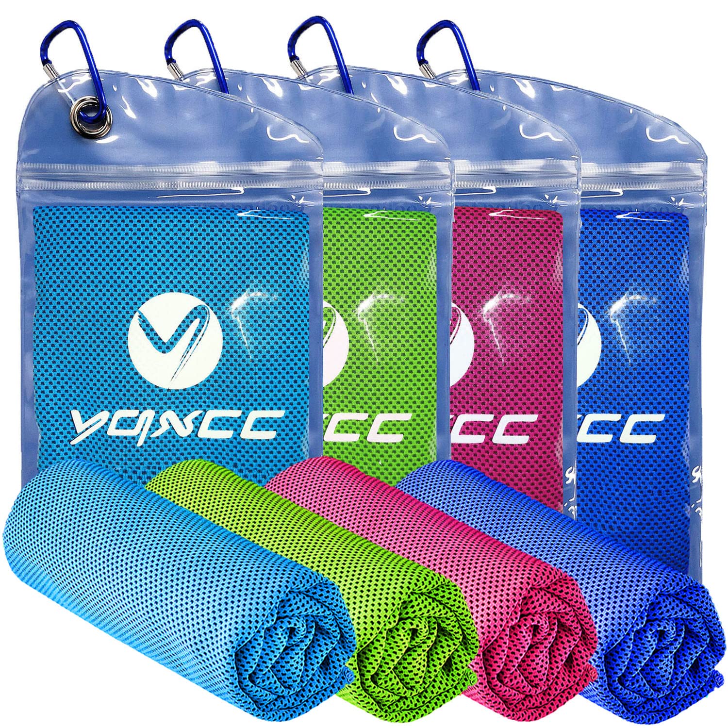 YQXCC 4 Pack Cooling Towels | 120x30 cm | Cold Cool for Neck | Microfibre Soft Breathable Chilly | for Sports Yoga, Golf, Gym, Camping, Running, Workout & More Activities