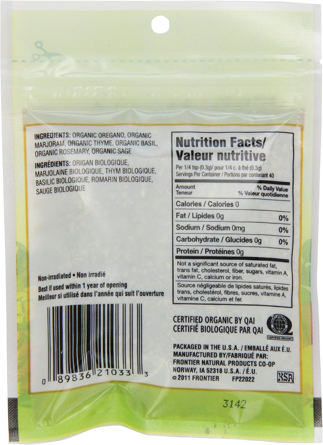 Frontier Natural Products Coop Bulk Italian Seasoning Whole Pouch French English 12 Gram Amazon Ca Grocery