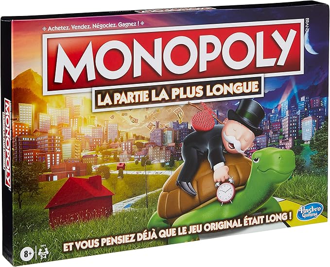 Monopoly La Partie La Plus Longue Jeu de Societe Jeu de Plateau Version Française Amazon