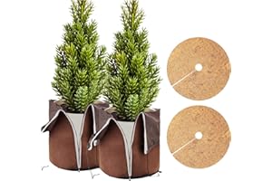 LARNORJE 2Pcs Plant Pot Protection Cover for Winter - Flower Pot Protection Bag, Thermal Pot Protector with Coir mat for Outdoor Potted Plants Flowers Shrubs Trees Keep Warm (Dia 26 inch x 33.5 inch H)