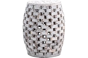 Amazon Aware Indoor and Outdoor Recycled Checkered Wood Stool and Plant Stand, 15.35 x 18.9 in, Driftwood White