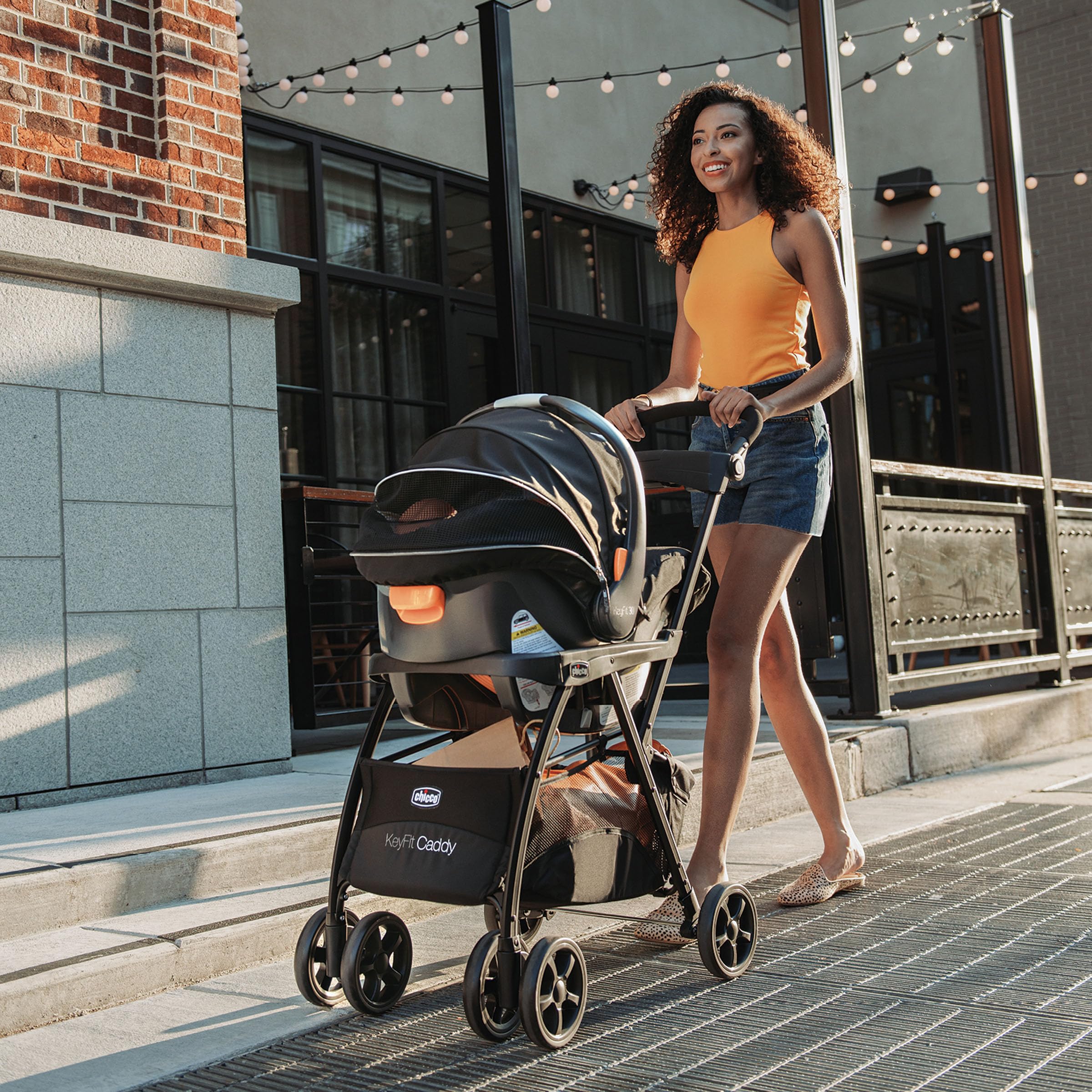 Chicco KeyFit Caddy Frame Stroller, Accepts All Chicco Infant Car Seats, Adjustable Handle, Parent Tray | Black/Black