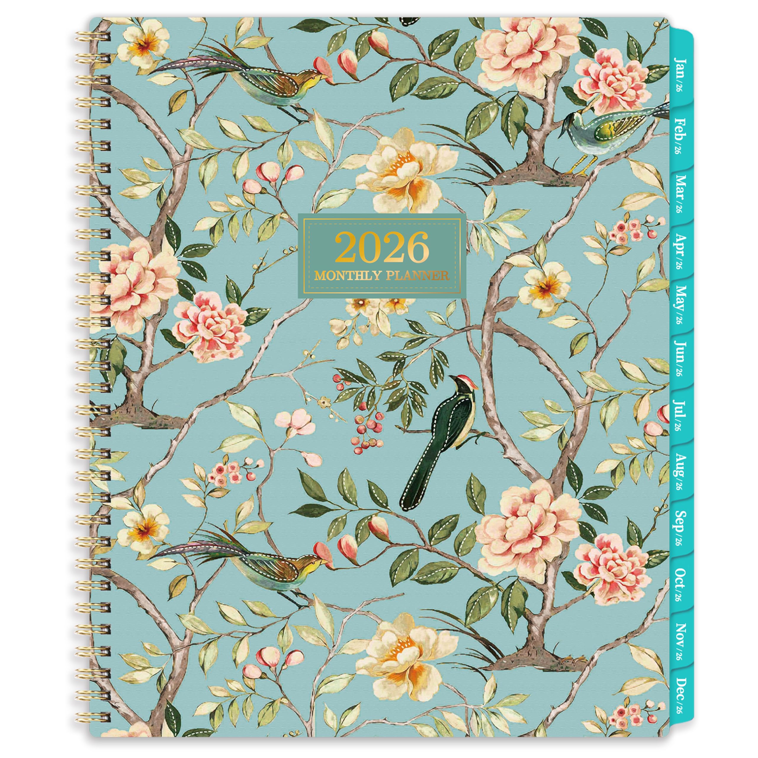Photo 1 of 2026 Monthly Planner - 2026 Planner with Tabs, Monthly Planner/Calendar 2026, Jan. 2026 - Dec. 2026, 9" x 11", Strong Gold Twin-wire Binding, Back Pocket, Note Pages - Floral
