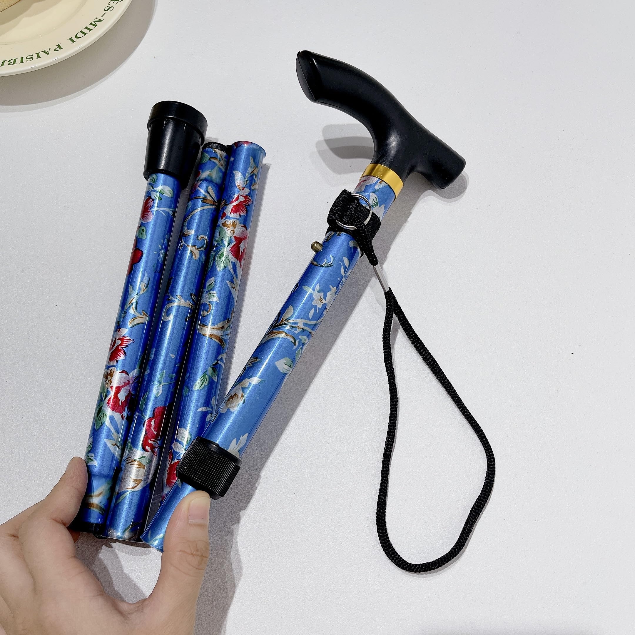 WALKING POLES - Adjustable folding walking poles for men and women - Lightweight and portable foldable balance walking aid - Walking cane for travelling, suitable for elderly women. (blue print)