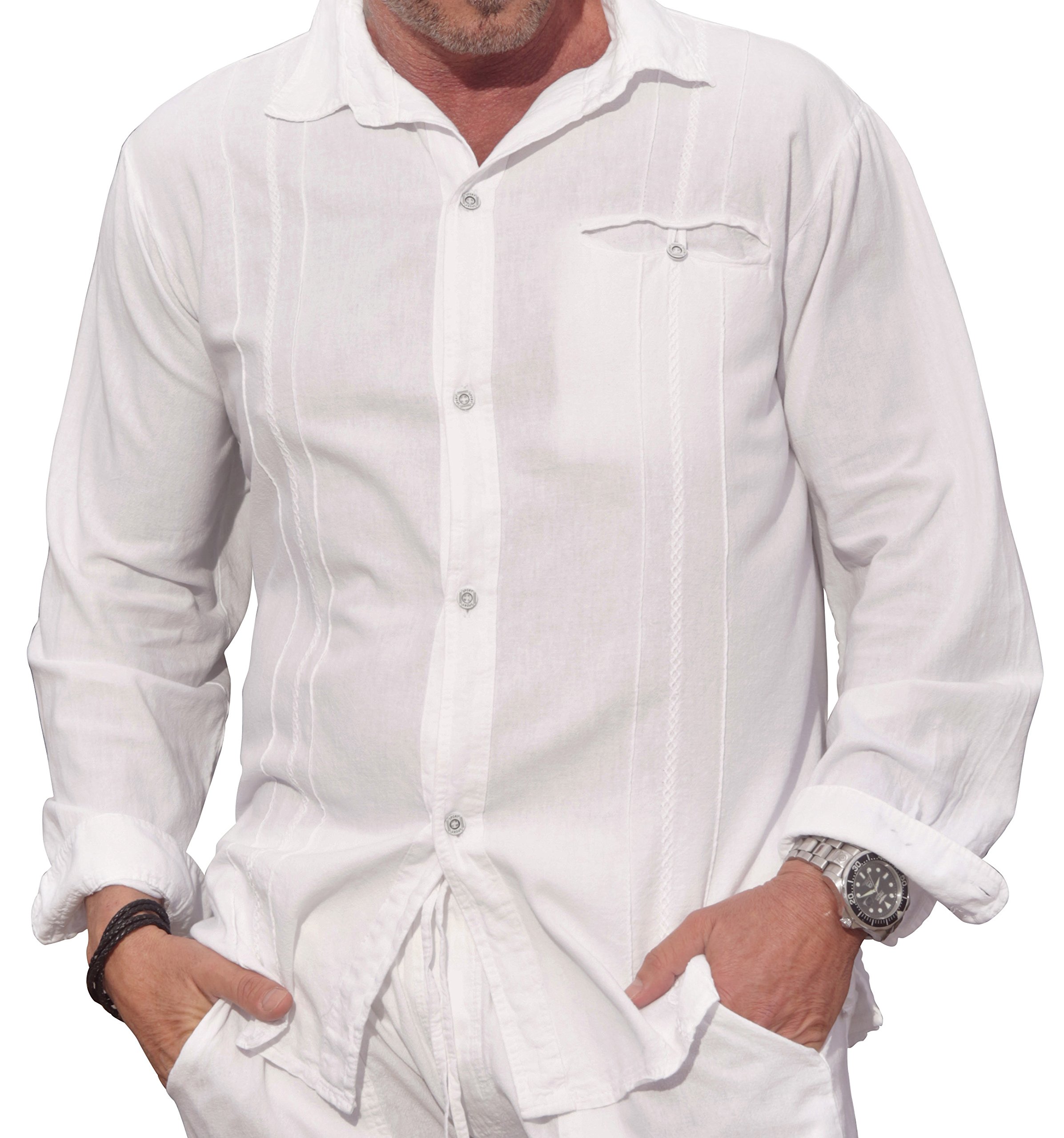 M&B USA Cotton White LongSleeve Button Loop Closure Pocket Organic