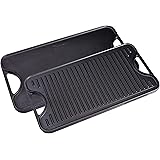 Victoria Rectangular Cast Iron Double Burner, Reversible Griddle Grill Seasoned with 100% Kosher Certified Non-GMO Flaxseed O