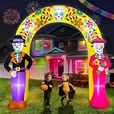 SEASONBLOW 10 Ft Day of the Dead Inflatable Archway Outdoor Decoration | Halloween Inflatable Arch with Sugar Skull Couple Light Up Blow Up Dia de Los Muertos for Halloween Party Garden Yard Decor