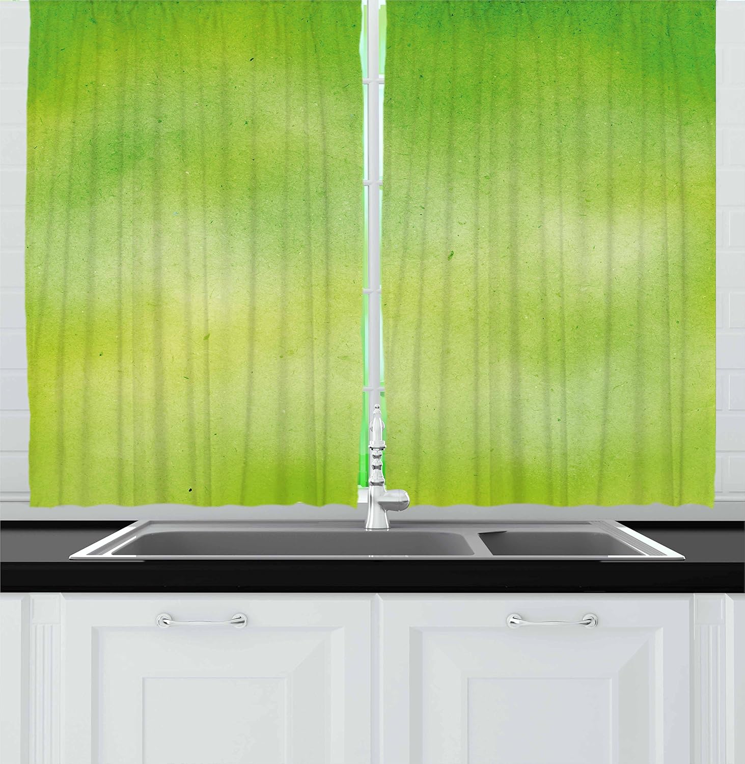 Amazon Com Ambesonne Lime Green Kitchen Curtains Blurry Faded