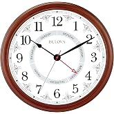 Bulova Daily Wall Clock, Model C4804 | Brown Cherry Finish | Modern Design | Large Easy-to-Read Numerals | Quartz Movement | Battery Operated