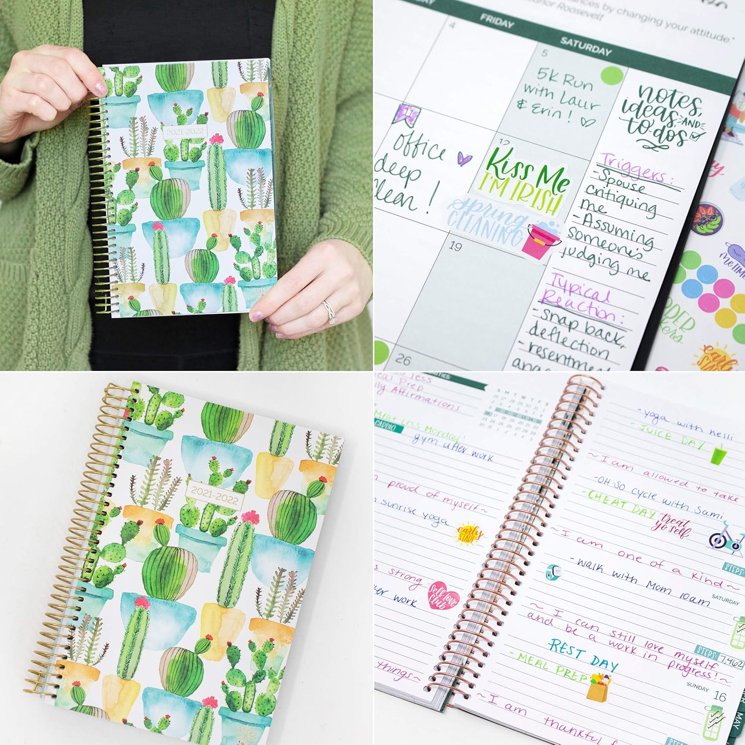 bloom daily planners 2021-2022 Academic Year Day Planner & Calendar (July 2021 - July 2022) - 6” x 8.25” - Weekly/Monthly Agenda Organizer with Stickers and Bookmark - White Cacti : Office Products