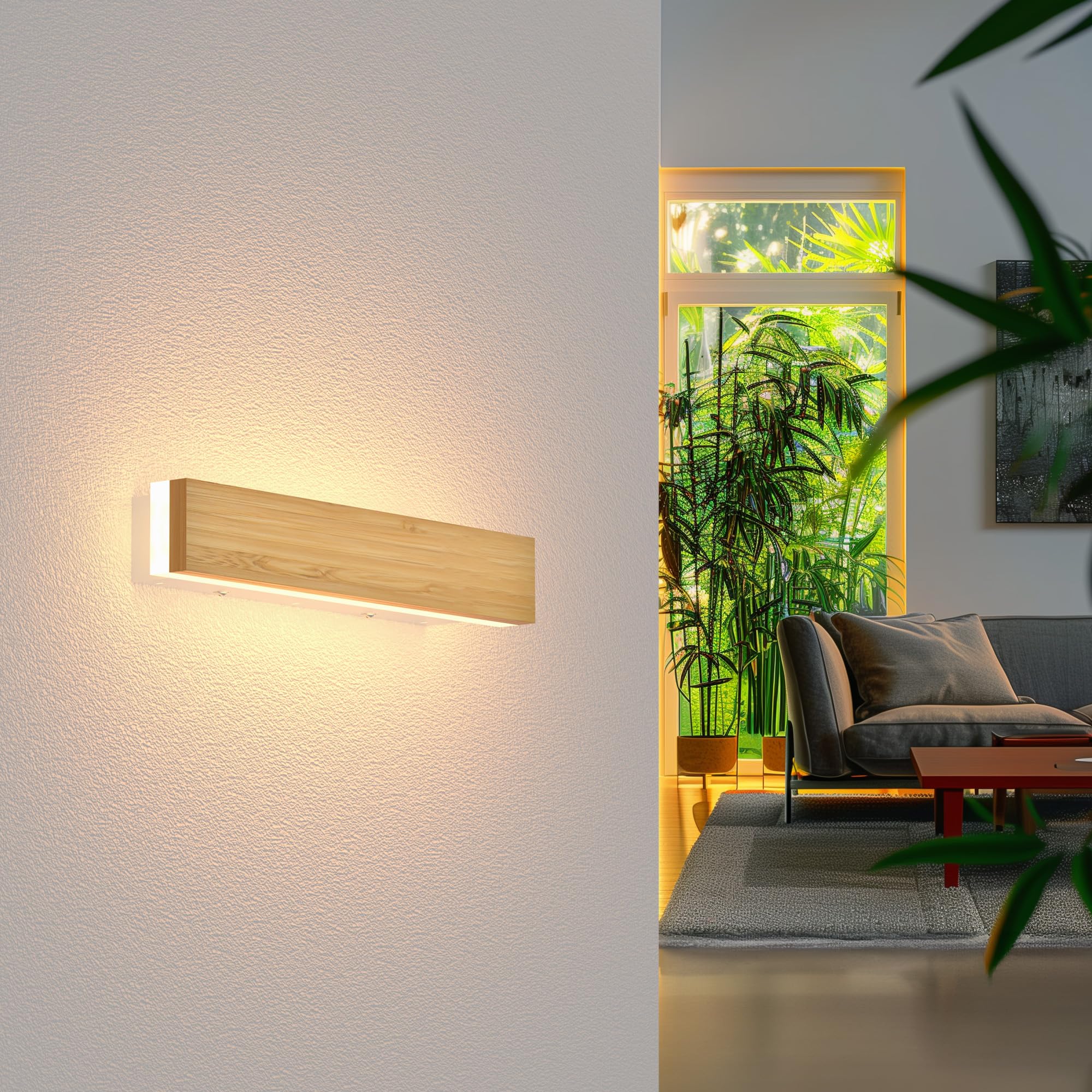 AOLED LED Wall Lamp Indoor Bamboo Wood Wall Light 3000k Hallway Lamp Bedroom Lamp, Living Room Lamp 12W 30cm Wall Lighting for Balcony Stairwell Living Room Children's Room Bedroom